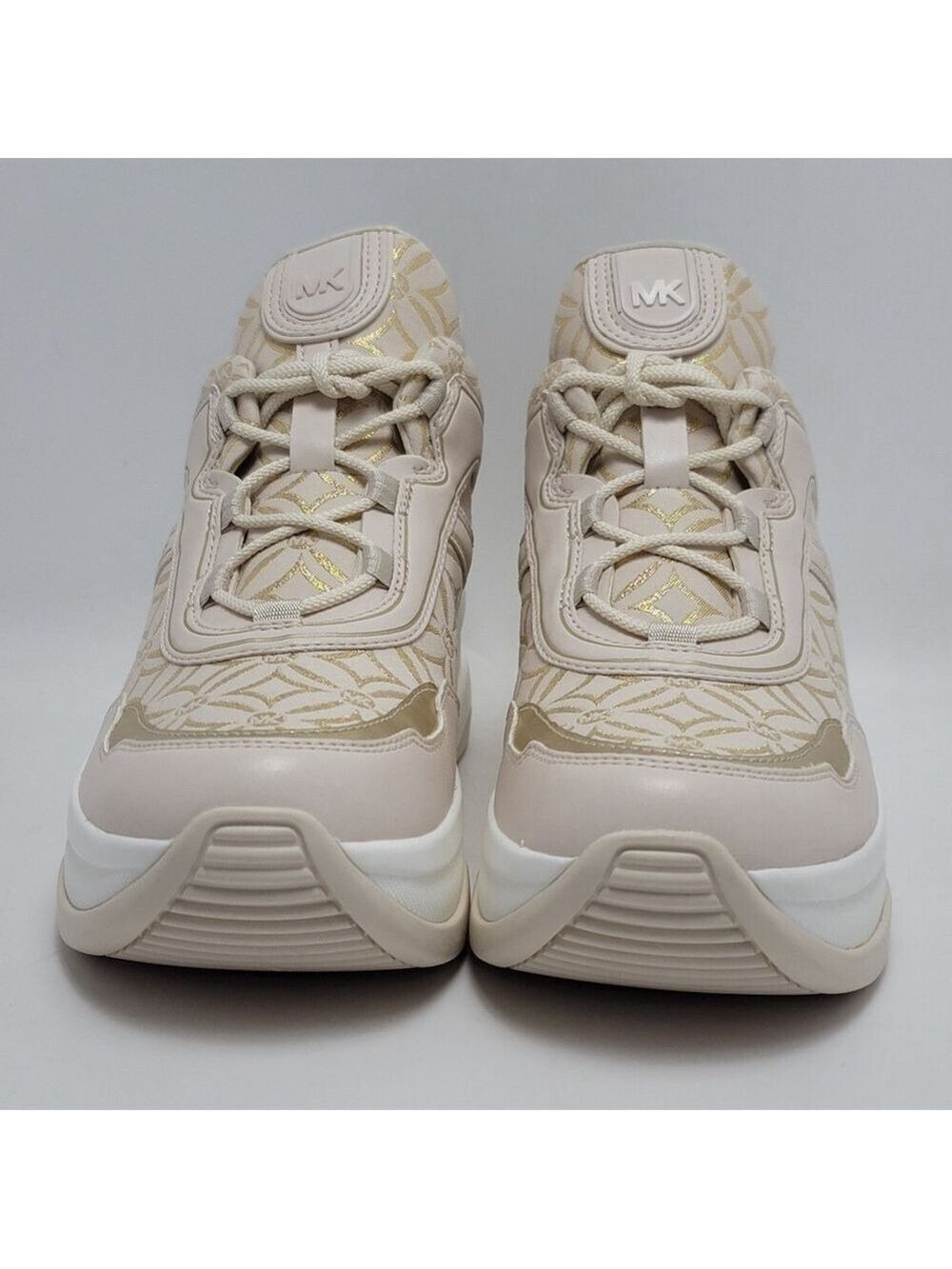Michael Kors Olympia Metallic Logo Jacquard Trainer Cream Gold Women's 10M NIB - Picture 7 of 13